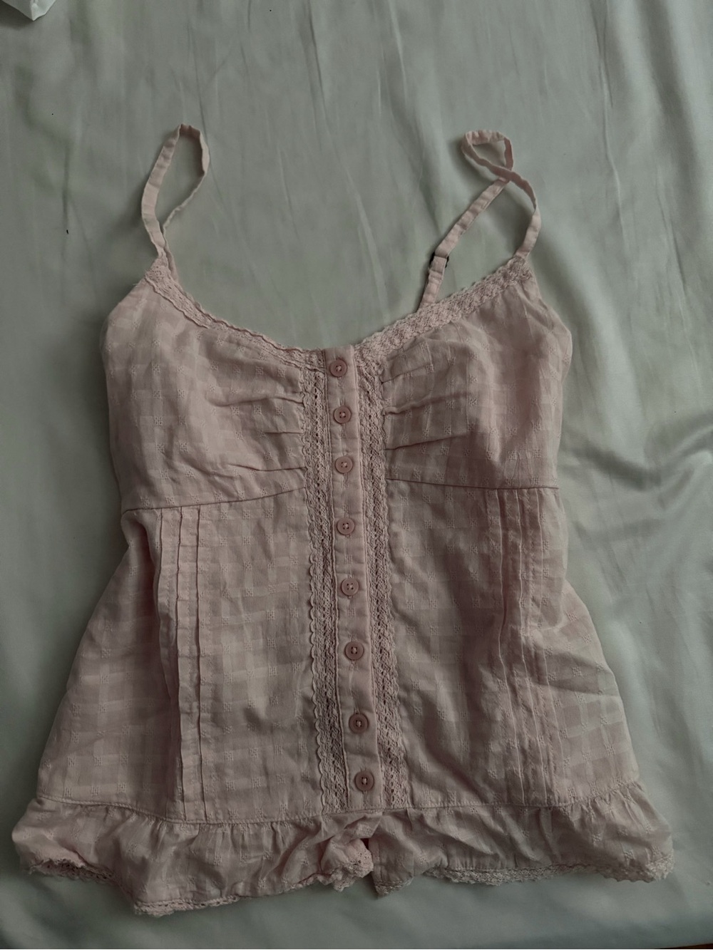Hollister Light Pink Lace-Trim Button Cami